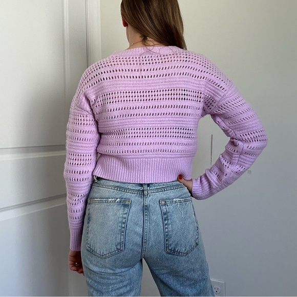 Open Stitch Cropped Crew Neck Pullover Sweater - Picture 7 of 9